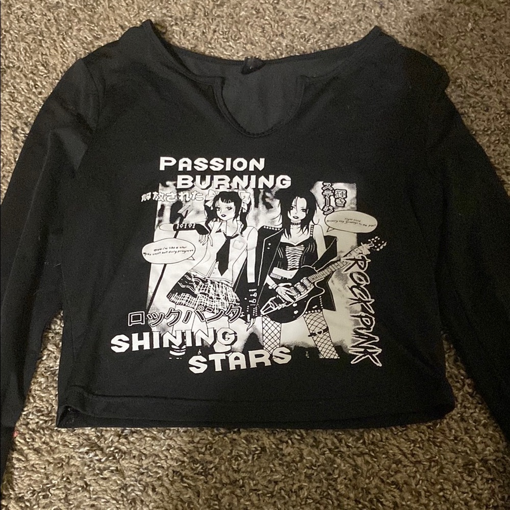 SHEIN Black Graphic Crop Long Sleeve Tee